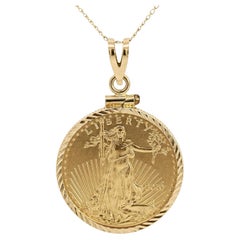 22K Gold Lady Liberty US 10 Dollar 1/4 OZ Coin (2010) Pendant in 14K Frame