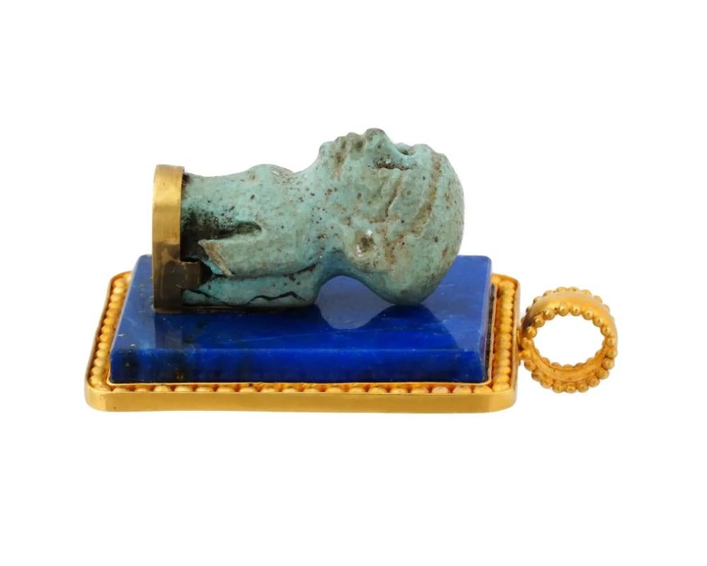 Non taillé Figurine ancienne faïence égyptienne en or 22 carats lapis-lazuli en vente