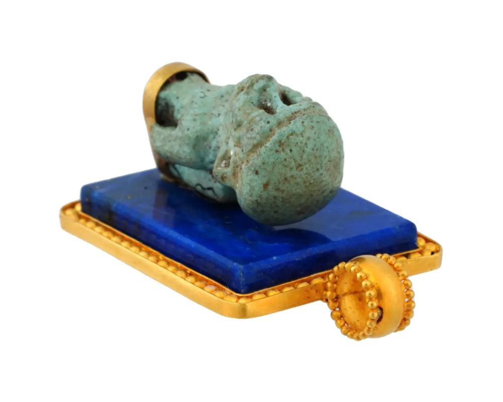 22K Gold Lapis Lazuli Ancient Egyptian Faience Figurine In Good Condition For Sale In New York, NY