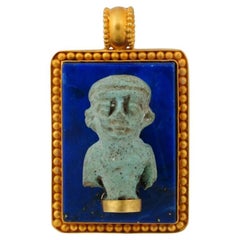 Figurine ancienne faïence égyptienne en or 22 carats lapis-lazuli