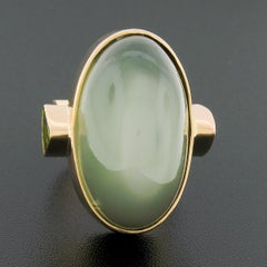 22K Gold Large GIA Oval Cabochon Bezel Cat's Eye Moonstone Trillion Peridot Ring