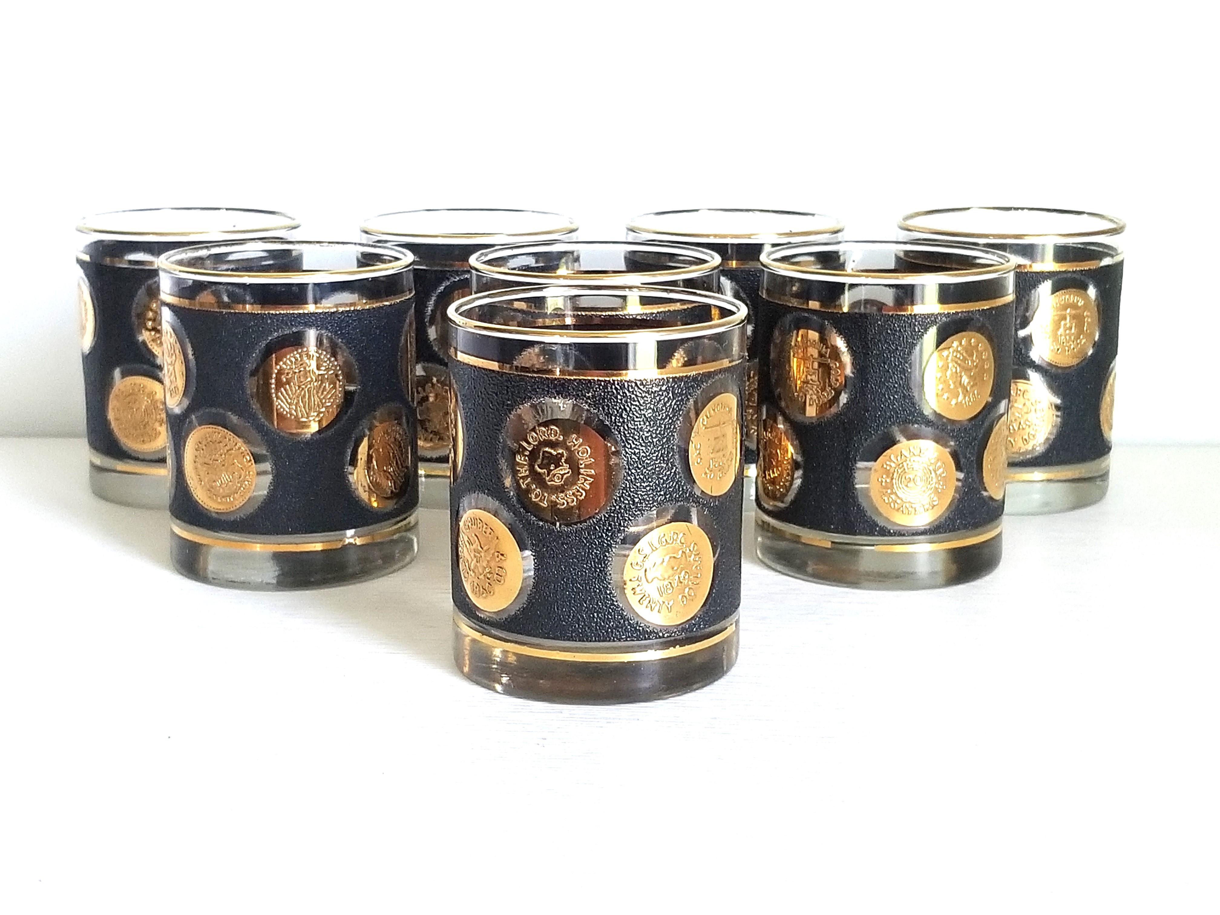 Mid-Century Modern Verre double à l'ancienne Libbey en or 22K Barware 1960s Mid Century en vente