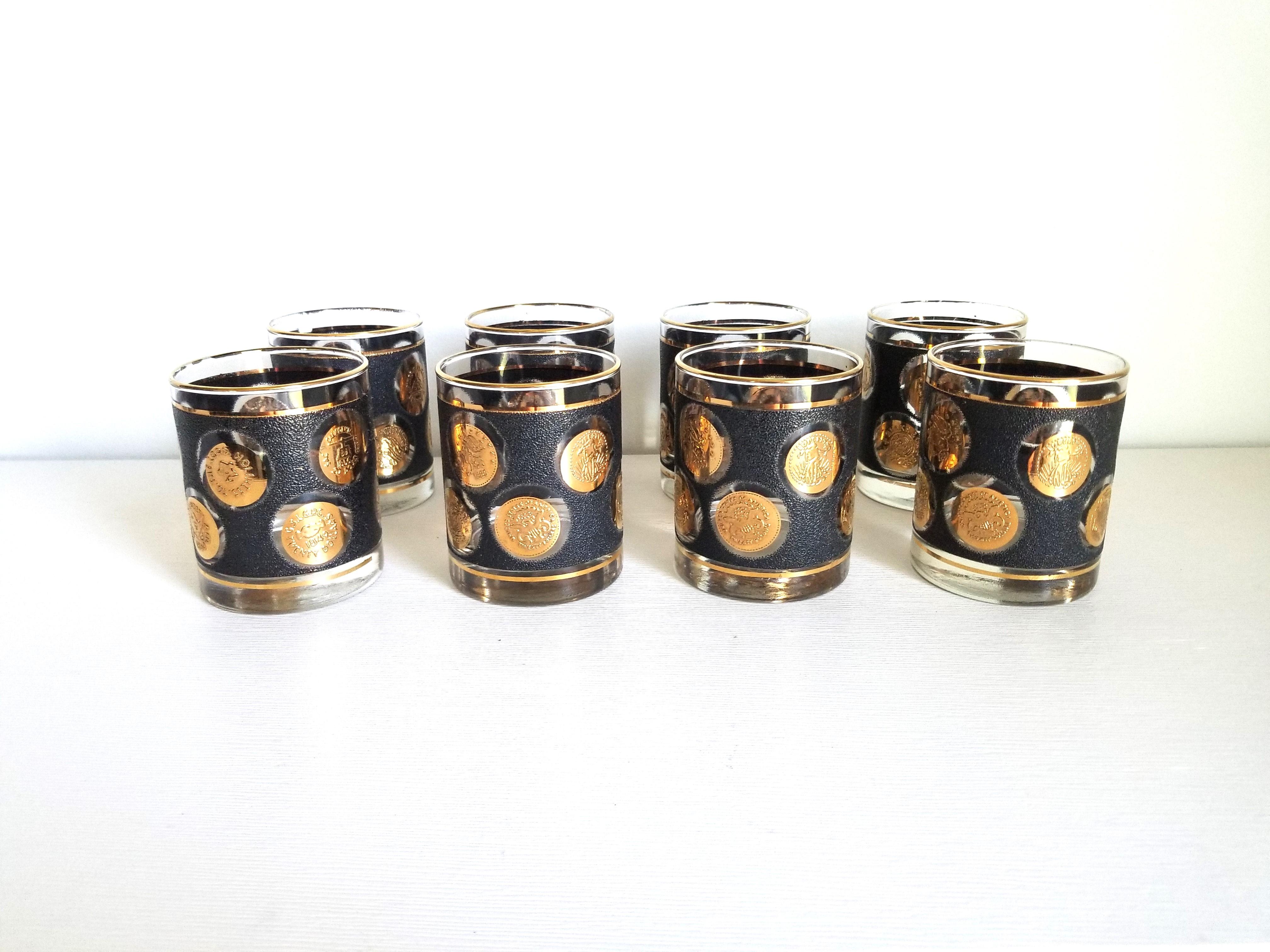 20ième siècle Verre double à l'ancienne Libbey en or 22K Barware 1960s Mid Century en vente