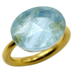 22K Gold Marie-Hélène de Taillac Milky Aquamarine Cabochon Ring