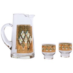 22-Karat Gold Moroccan Themed Vintage Beverage or Water Pitcher with Glasses