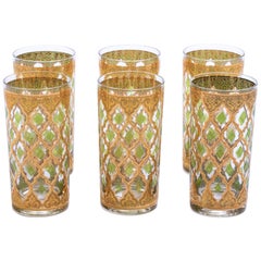 22-Karat Gold Moroccan Themed Vintage Cocktail Highball Glasses, circa 1965