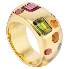 22K Gold Mosaic Signet with Semi Precious Faceted Stones by Chee Lee New York