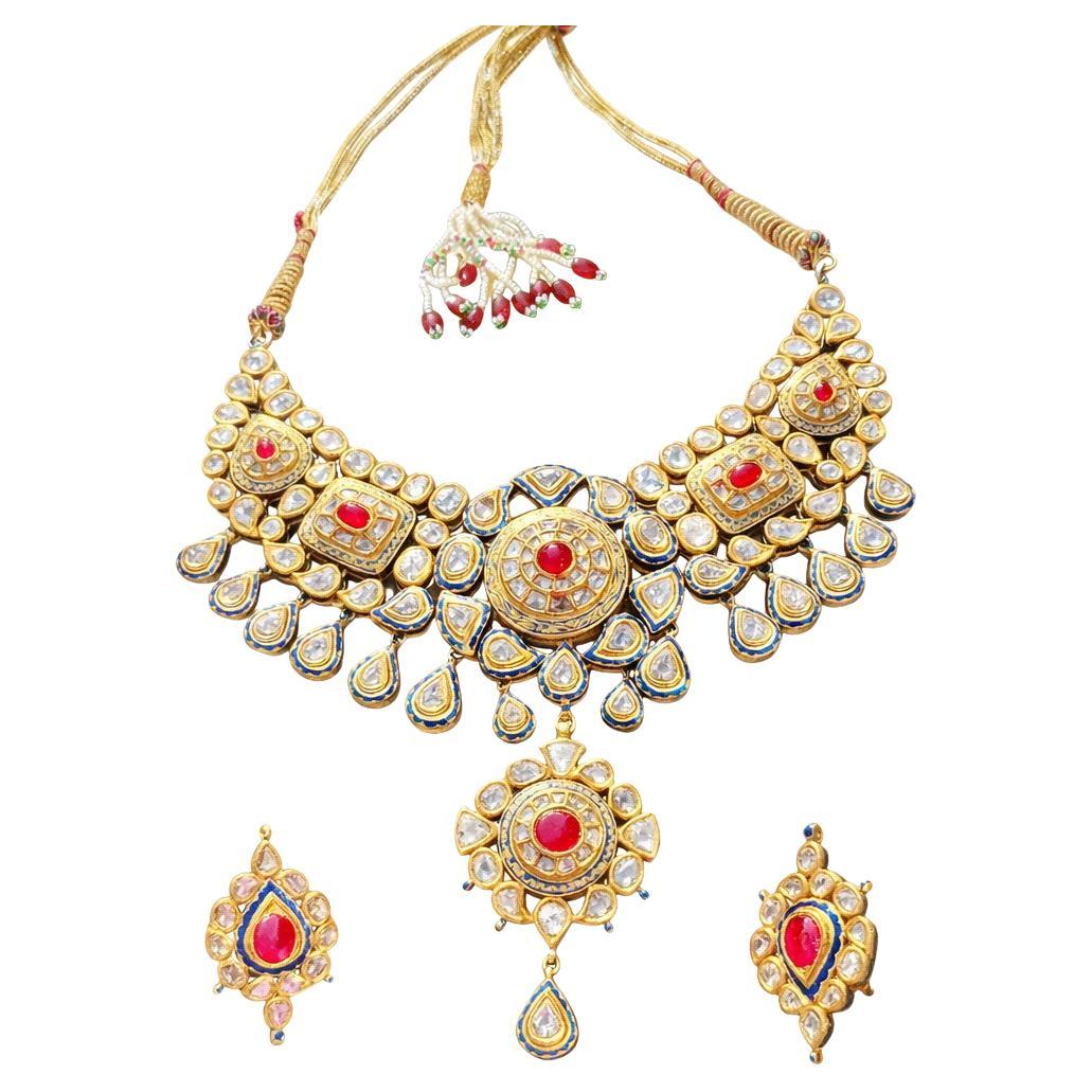 22k Gold Mughal Diamond Necklace, 212 gm Total Weight Great Deal, Jadau Handmade