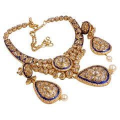 22k Gold Mughal Diamond Necklace, 212 gm Total Weight Great Deal, Mughal jewelry