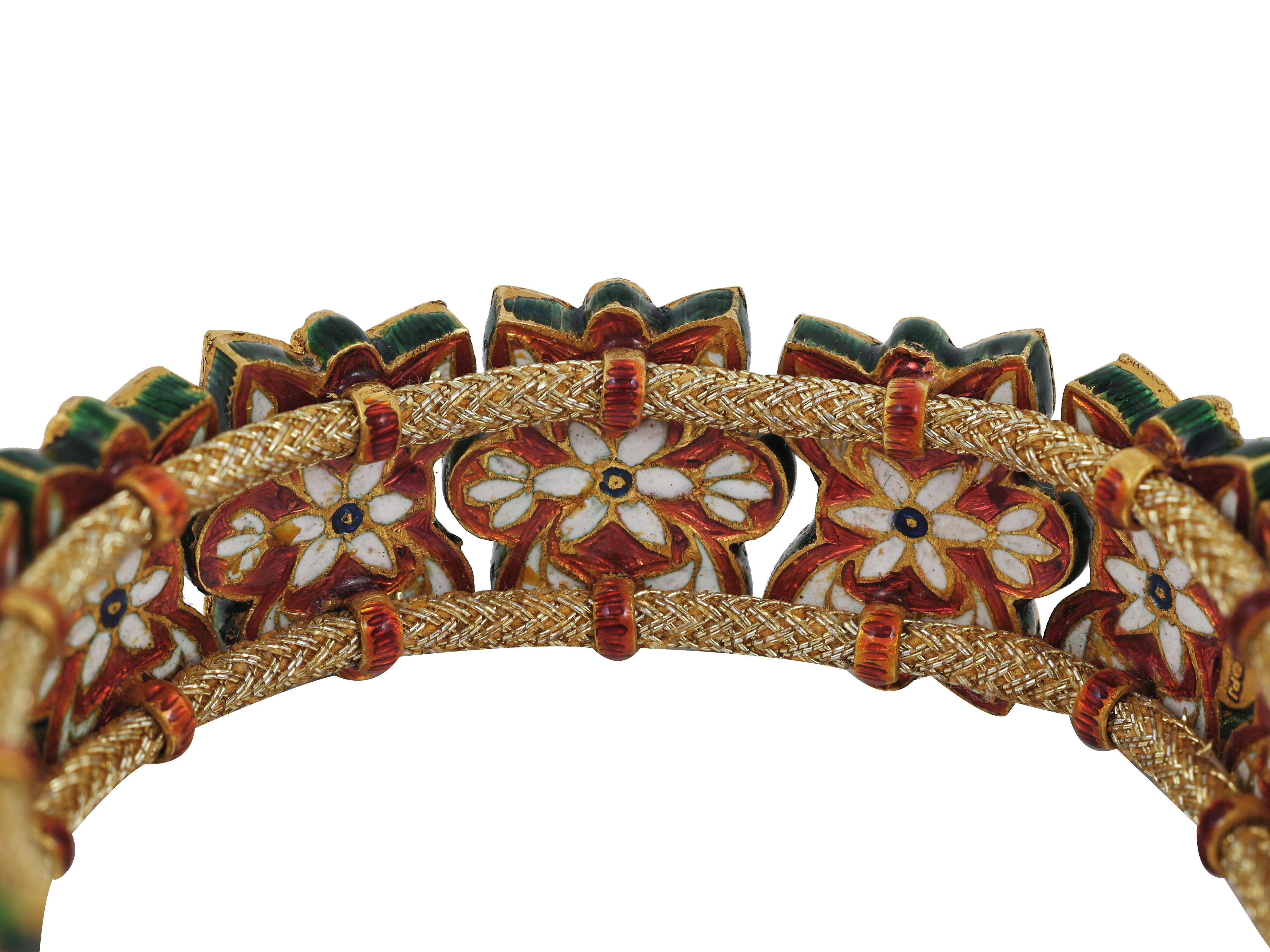da uomo o donna Bracciale indiano Mughal in oro 22K con diamanti e rubini e smalto in vendita