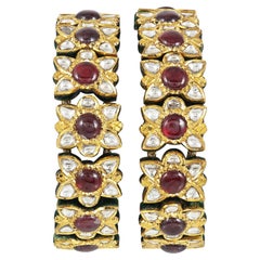 22K gold Mughal Indian Diamond polki and ruby bracelet with enamel