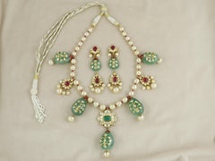 22K Gold Mughal-Inspired Emerald necklace with natural diamond polki, ruby Pearl