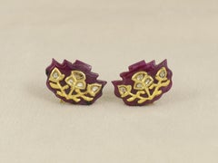 22K gold Mughal natural ruby studs inlaid with diamonds and gold
