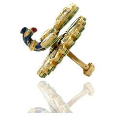 Anillo de oro mogol de 22 quilates con pavo real esmaltado kundan meena tachonado con polkis de diamantes