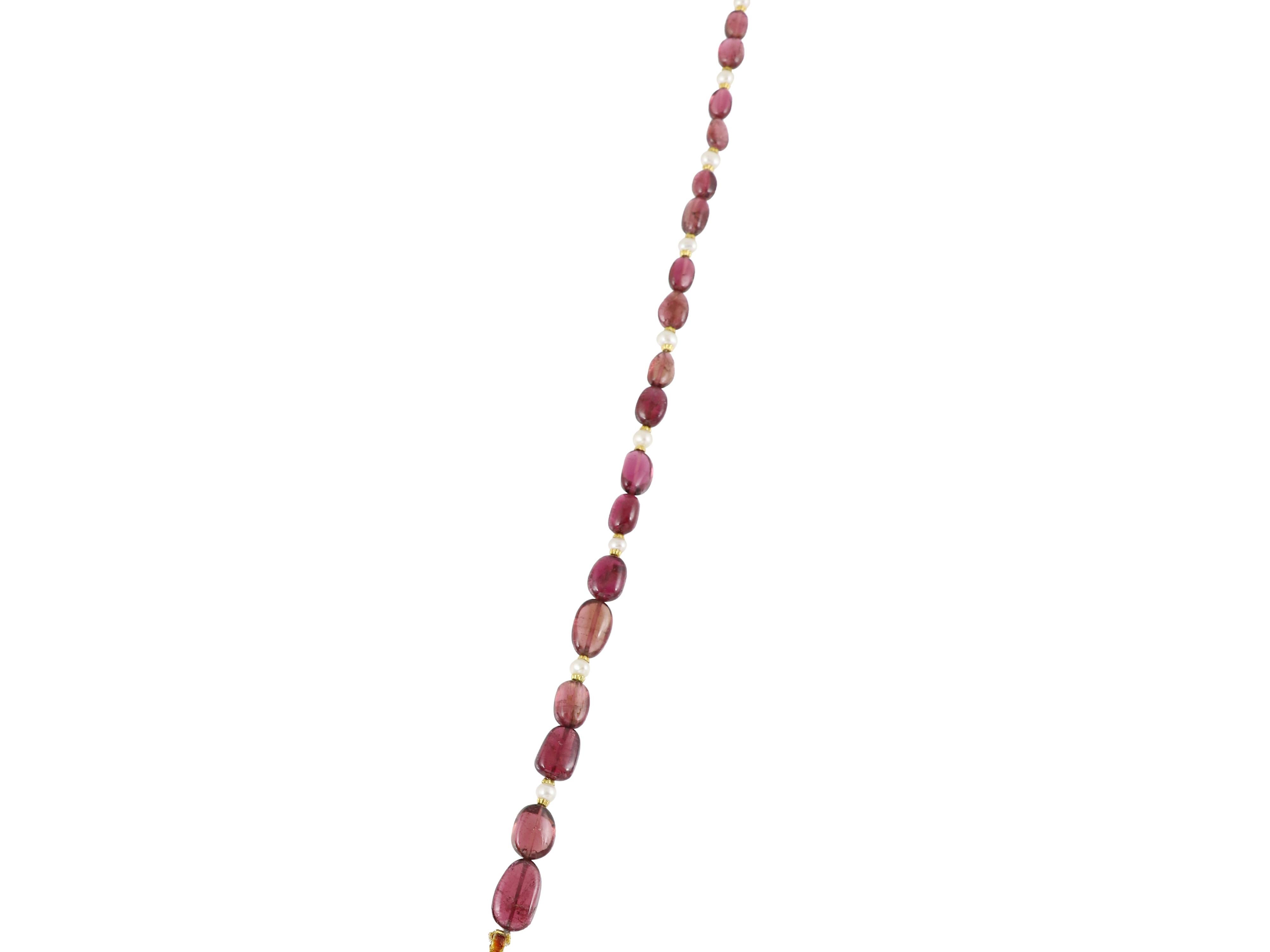 Women's 22K gold Mughal Tourmaline pendant with natural diamond polki for Indian wedding For Sale