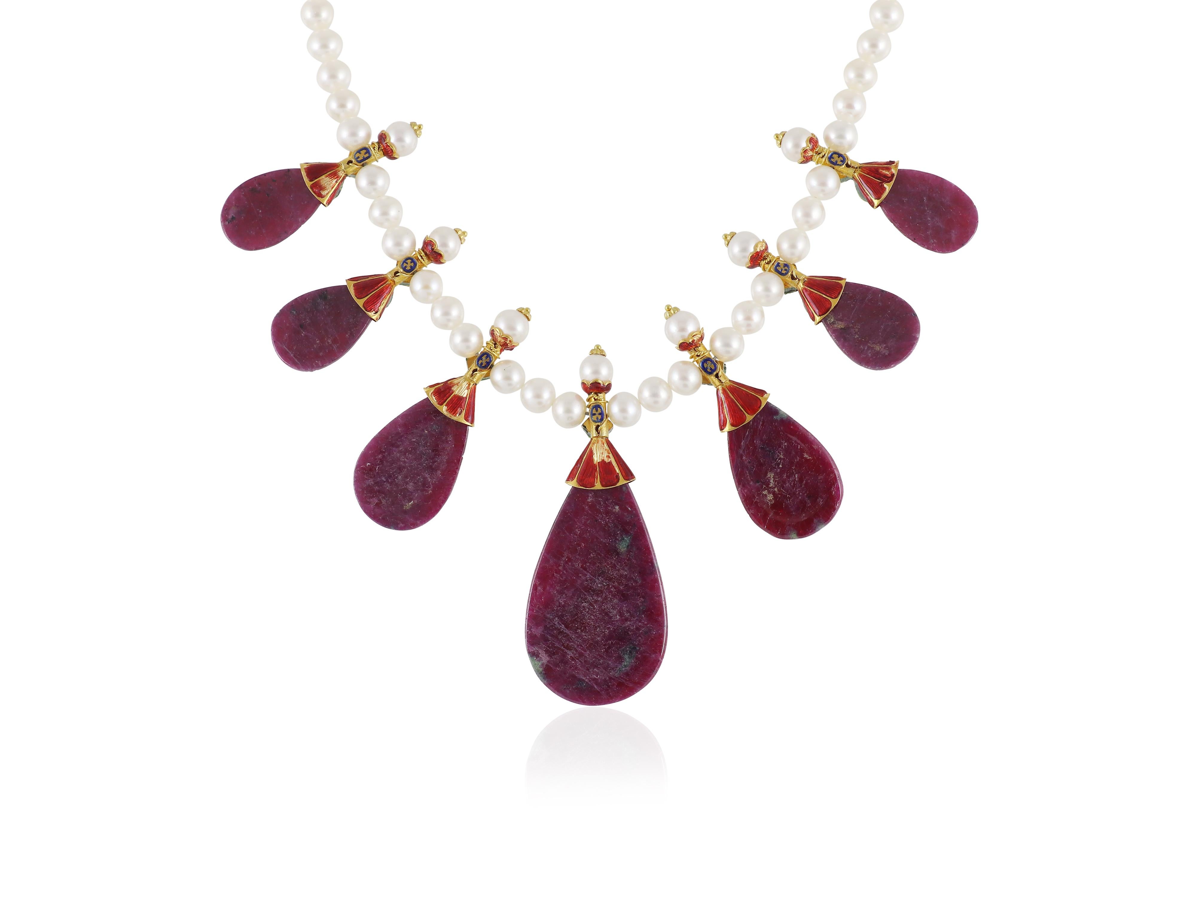 22K Gold natural ruby diamond polki small necklace  Mughal Indian necklace For Sale 2