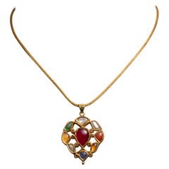 22K Gold Navratna Reversible Pendant Necklace
