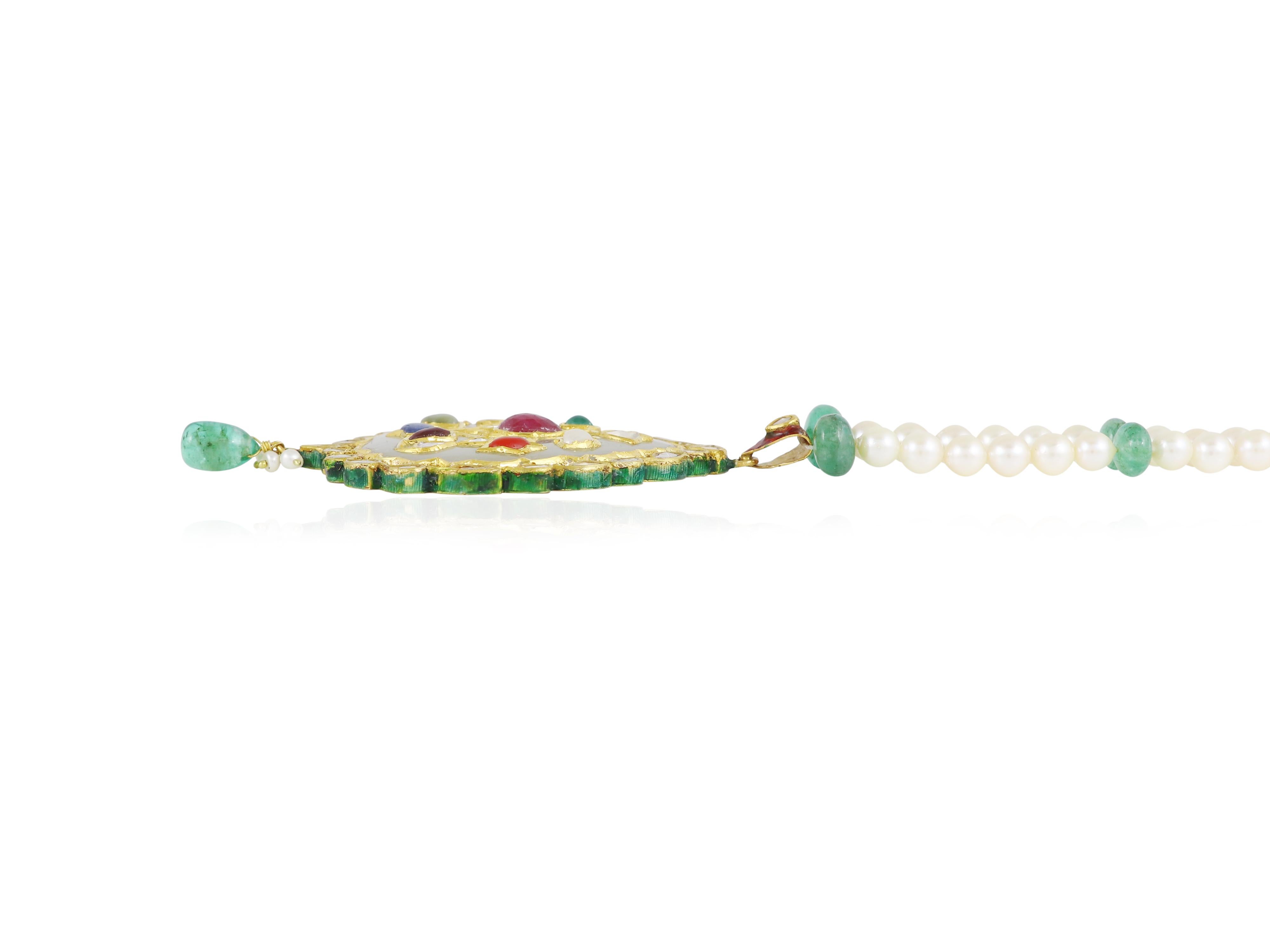 22K gold navratna Jade pendant - Mughal inspired Indian & Islamic art heirloom For Sale 2