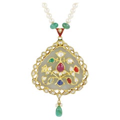 22K gold navratna Jade pendant - Mughal inspired Indian & Islamic art heirloom