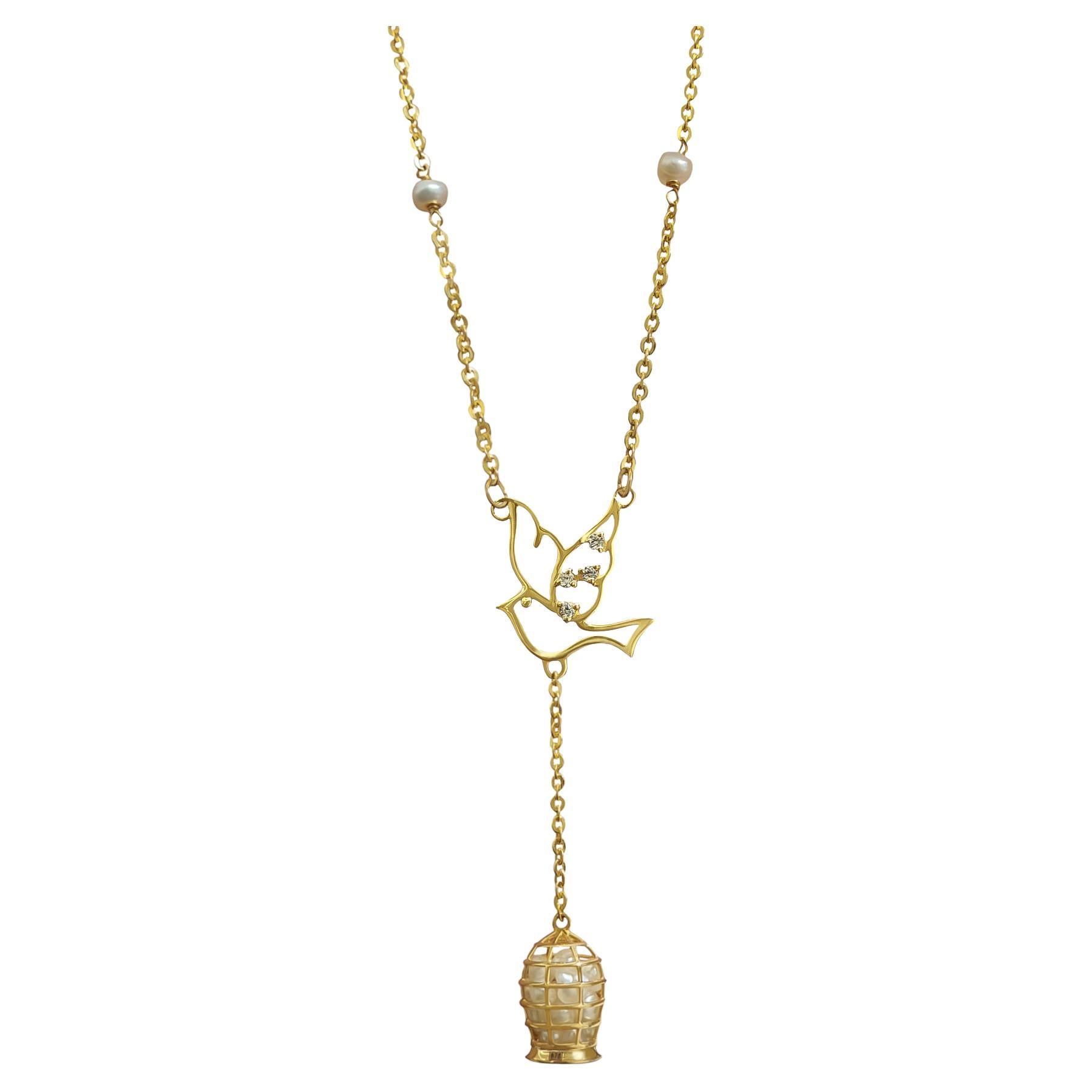 Collier en or 22 carats avec perles du Bahrain certifiées et diamants naturels en vente