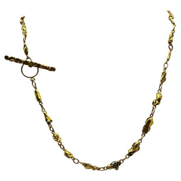 22k Gold Nugget Bar Necklace & 14k Gold Toggle Clasp In Good Condition For Sale In Beverly Hills, CA
