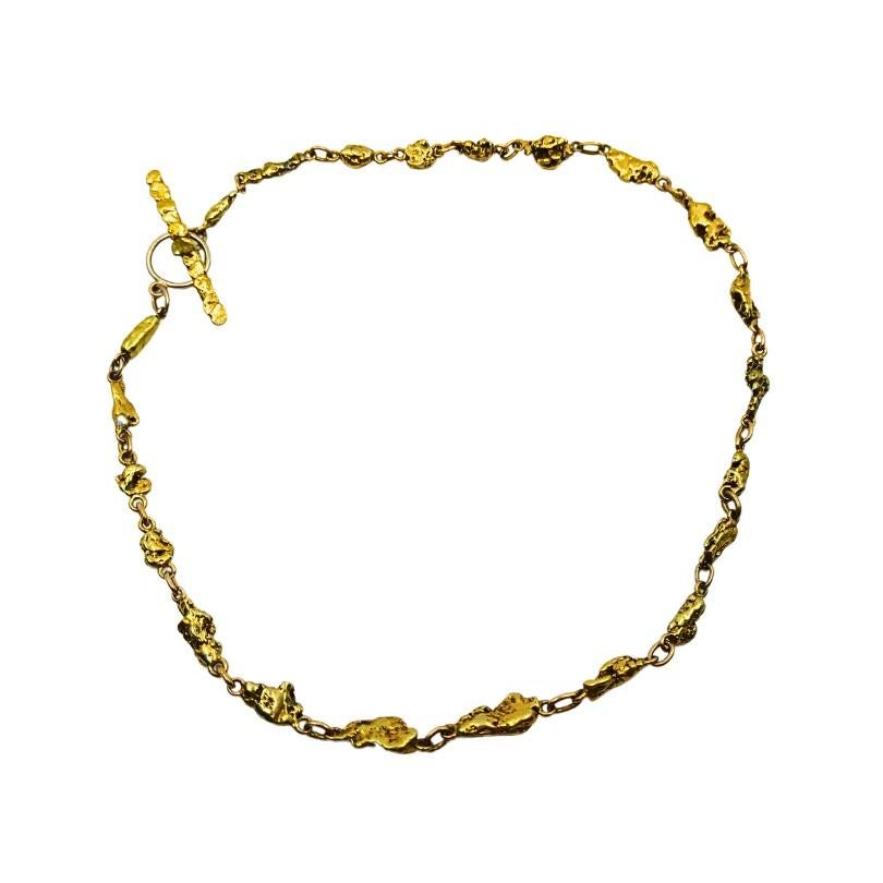 Women's or Men's 22k Gold Nugget Bar Necklace & 14k Gold Toggle Clasp For Sale