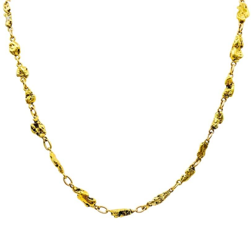 22k Gold Nugget Bar Necklace & 14k Gold Toggle Clasp For Sale 4