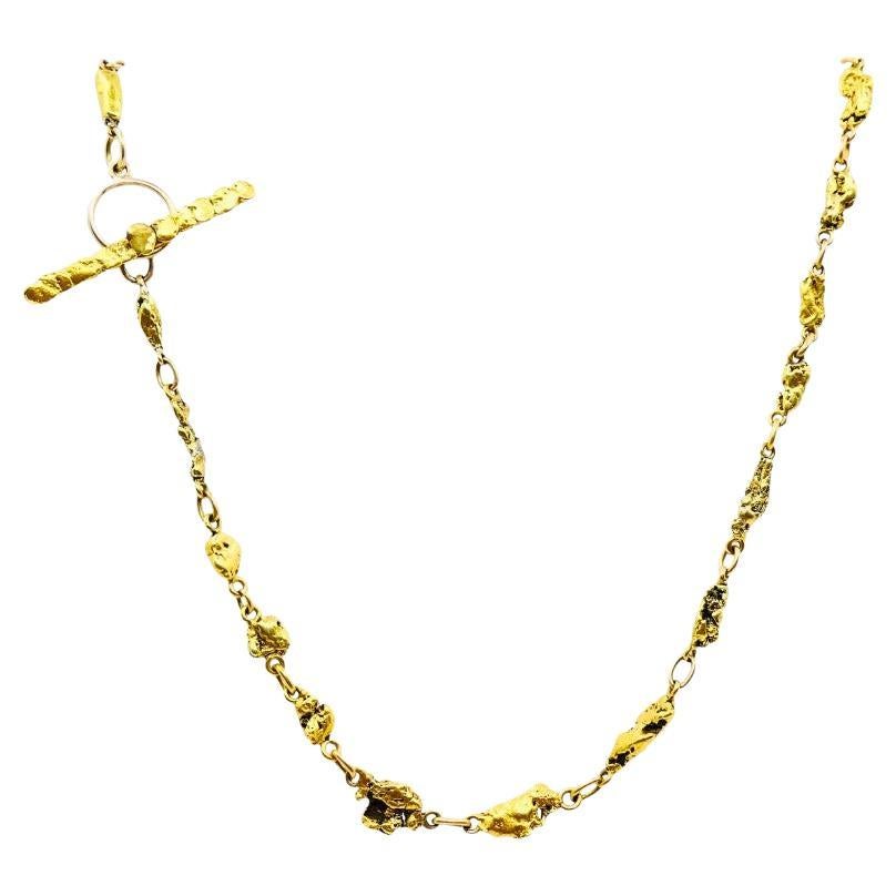 22k Gold Nugget Bar Necklace & 14k Gold Toggle Clasp
