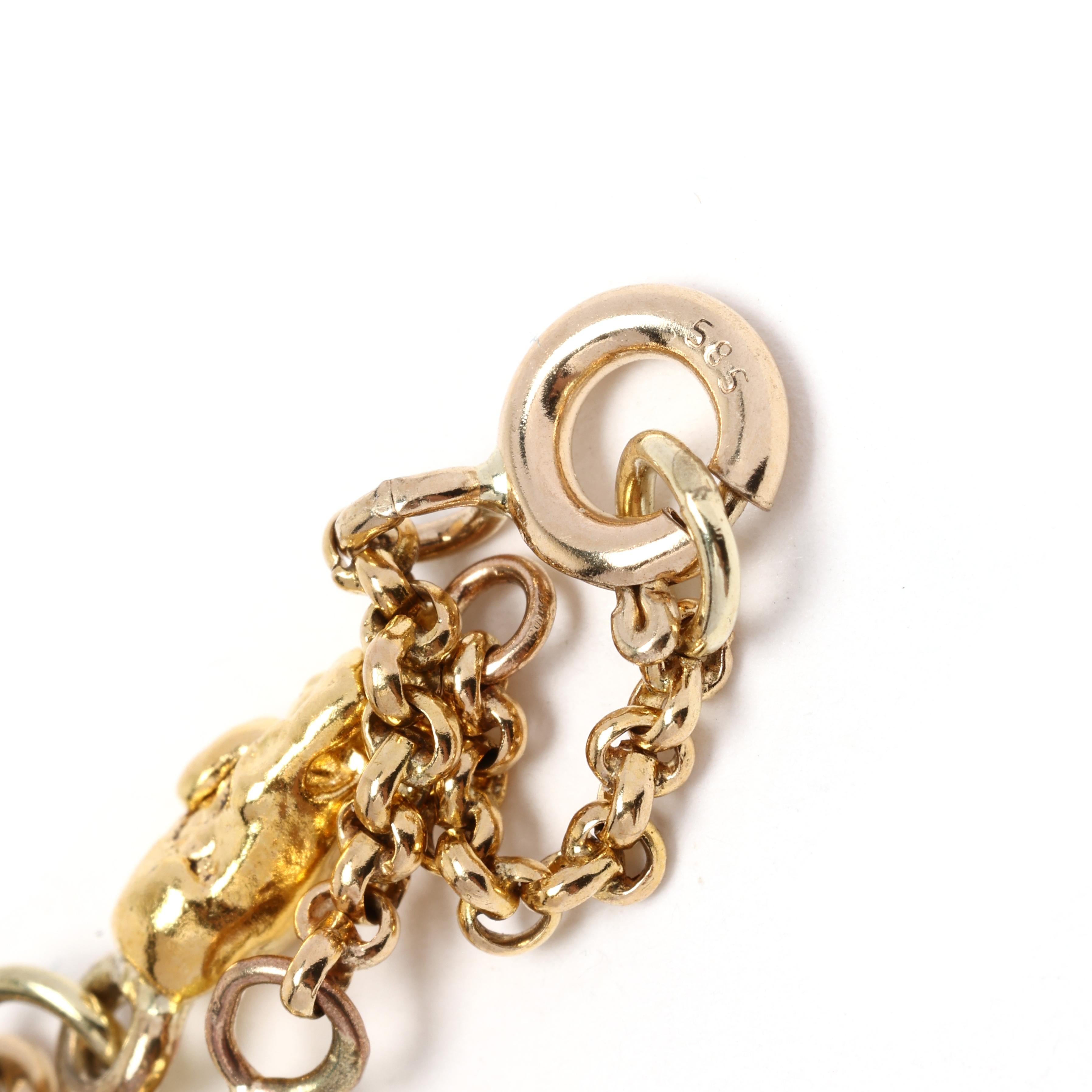 22k Gold Nugget Bracelet, 18k Yellow Gold Chain, Length 7 Inches, Stackable In Good Condition For Sale In McLeansville, NC