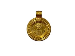 Pendentif en or 22 carats avec pièce de monnaie byzantine d'origine, pendentif ancien pièce de monnaie Constantinople II