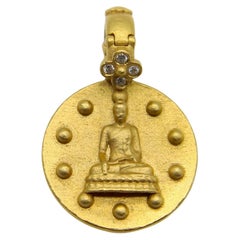 22K Gold Orly Marcel Buddha Pendant with Diamond Flower Bail