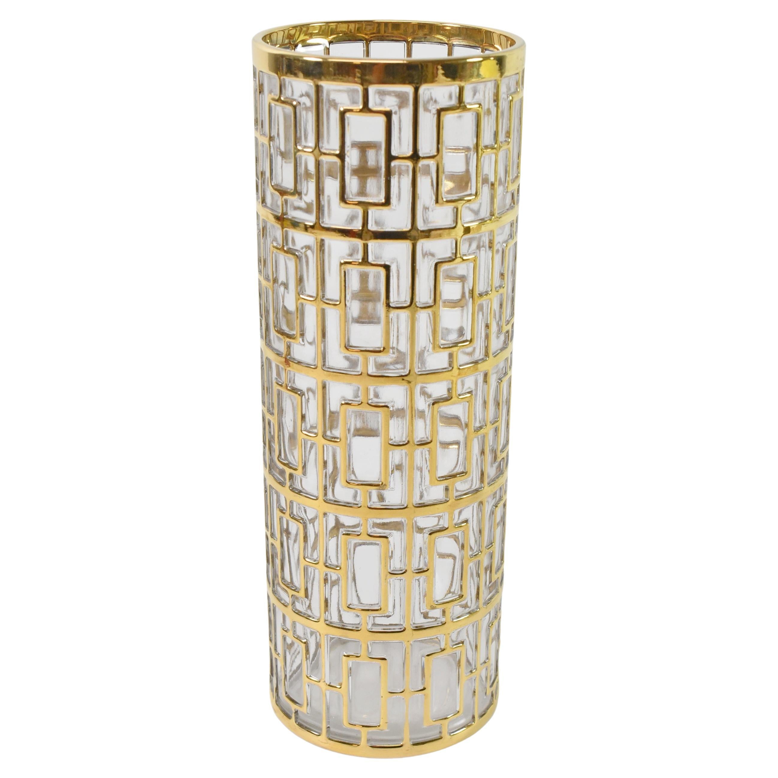22K Gold Overlay Imperial Glass Shoji Glass Vase, Cocktail Mixer Barware