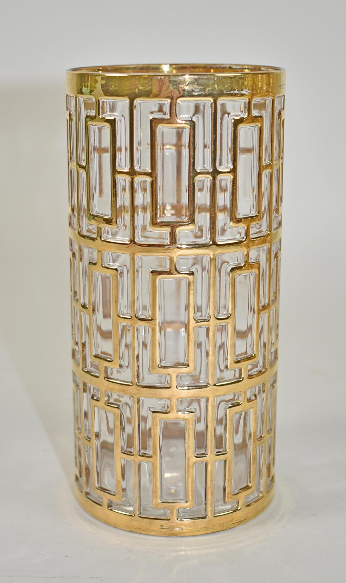 Verres de bar Shoji Highball/Tall en verre impérial recouverts d'or 22 carats Bon état - En vente à Toledo, OH