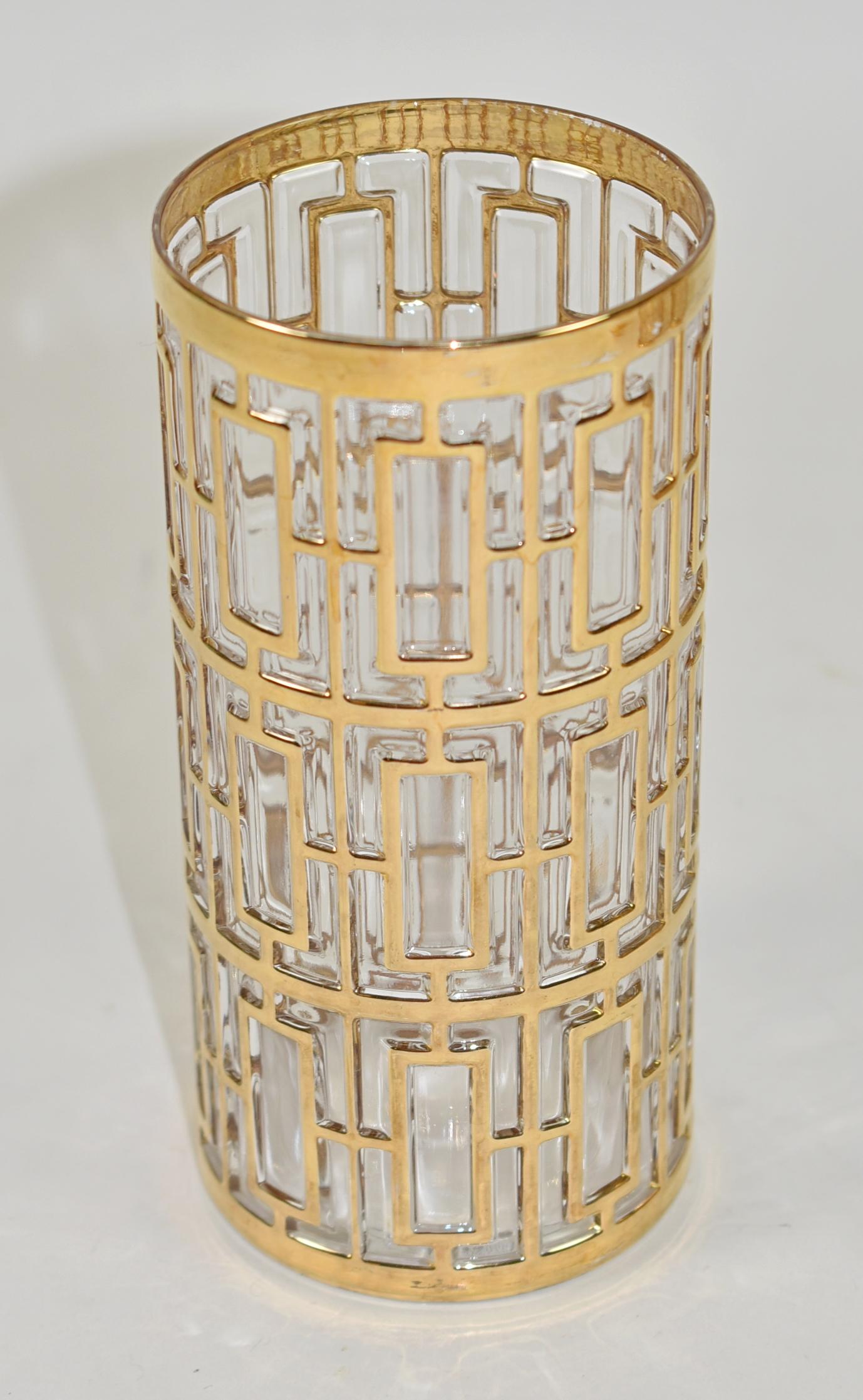 20th Century 22K Gold Overlay Imperial Glass Shoji Highball/Tall Barware Glasses For Sale