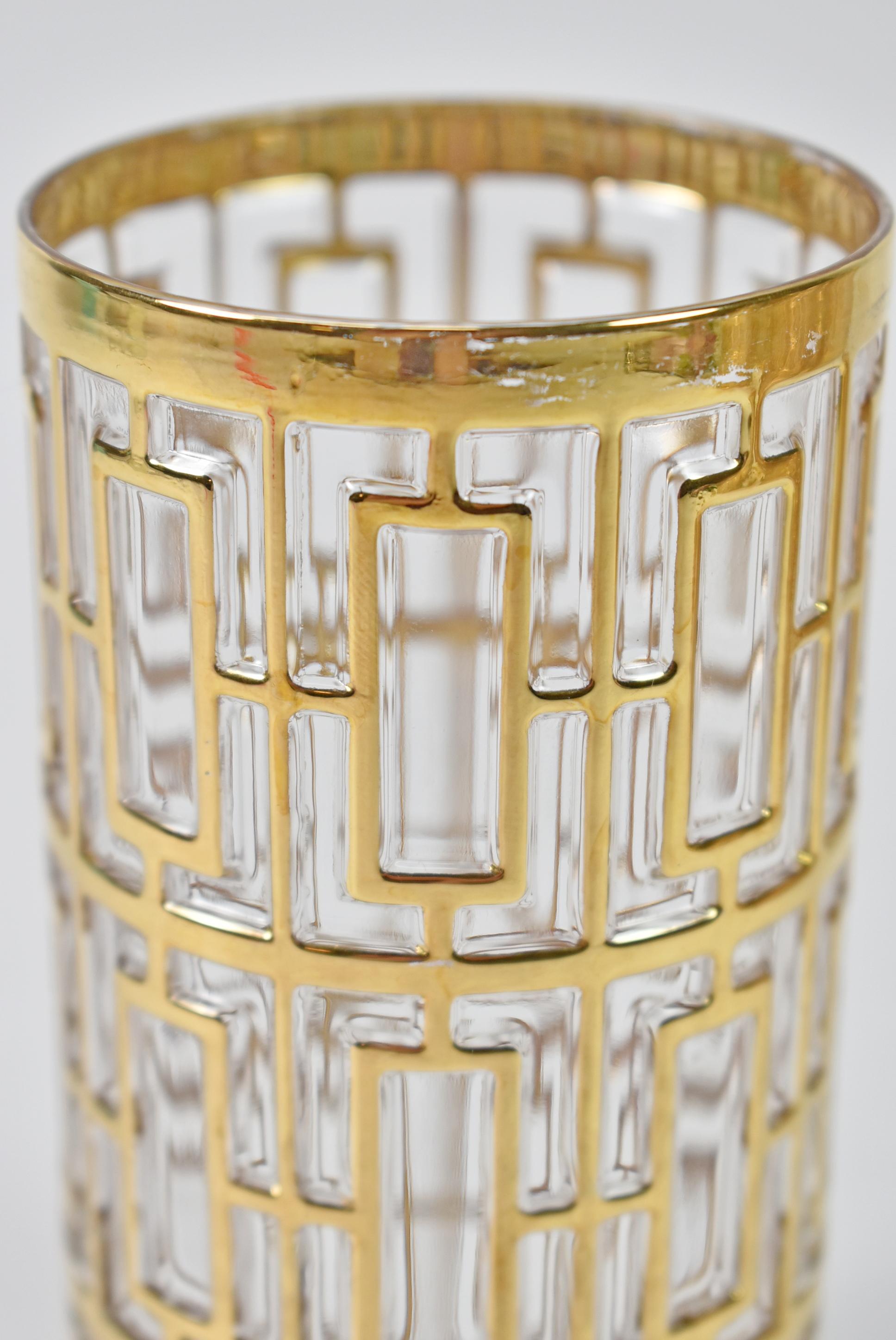 22K Gold Overlay Imperial Glass Shoji Highball/Tall Barware Glasses For Sale 1