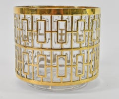 22K Gold Overlay Imperial Glass Shoji Screen Ice Bucket Barware