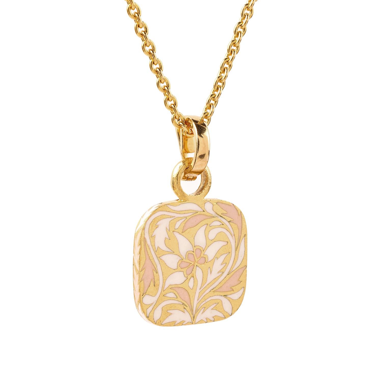 Women's or Men's 22K Gold Pink Enamel & Diamond Reversible Orchid Charm Pendant Handmade by Agaro For Sale