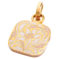 22K Gold Pink Enamel & Diamond Reversible Orchid Charm Pendant Handmade by Agaro