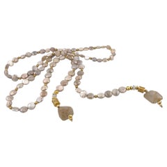 22K Gold Plated Moonstone Long Necklace with Golden Rutilated Quartz Pendants