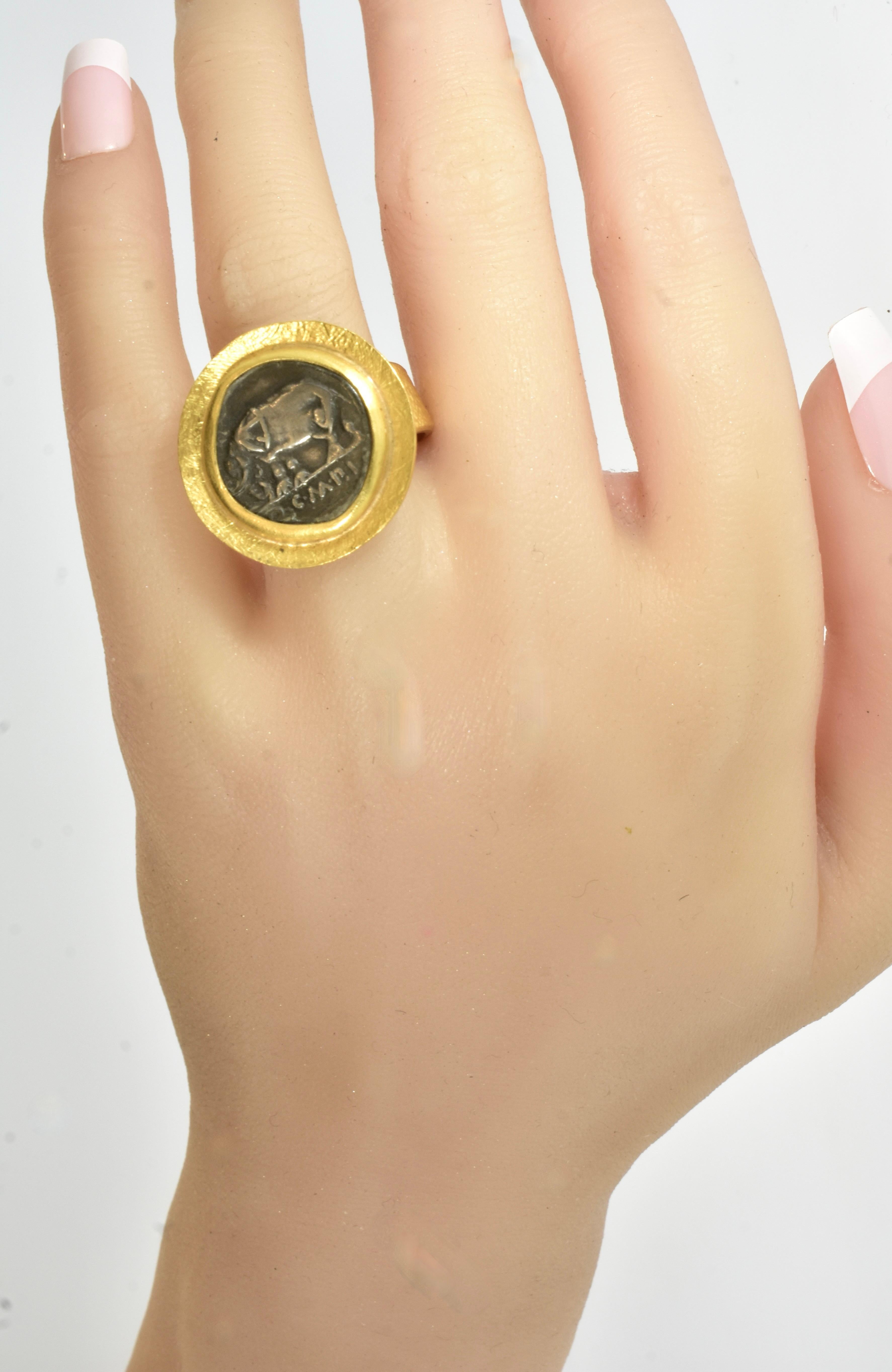 22K gold Ring centering a fine Ancient Roman Coin, Fairchild & Co. In Excellent Condition For Sale In Aspen, CO