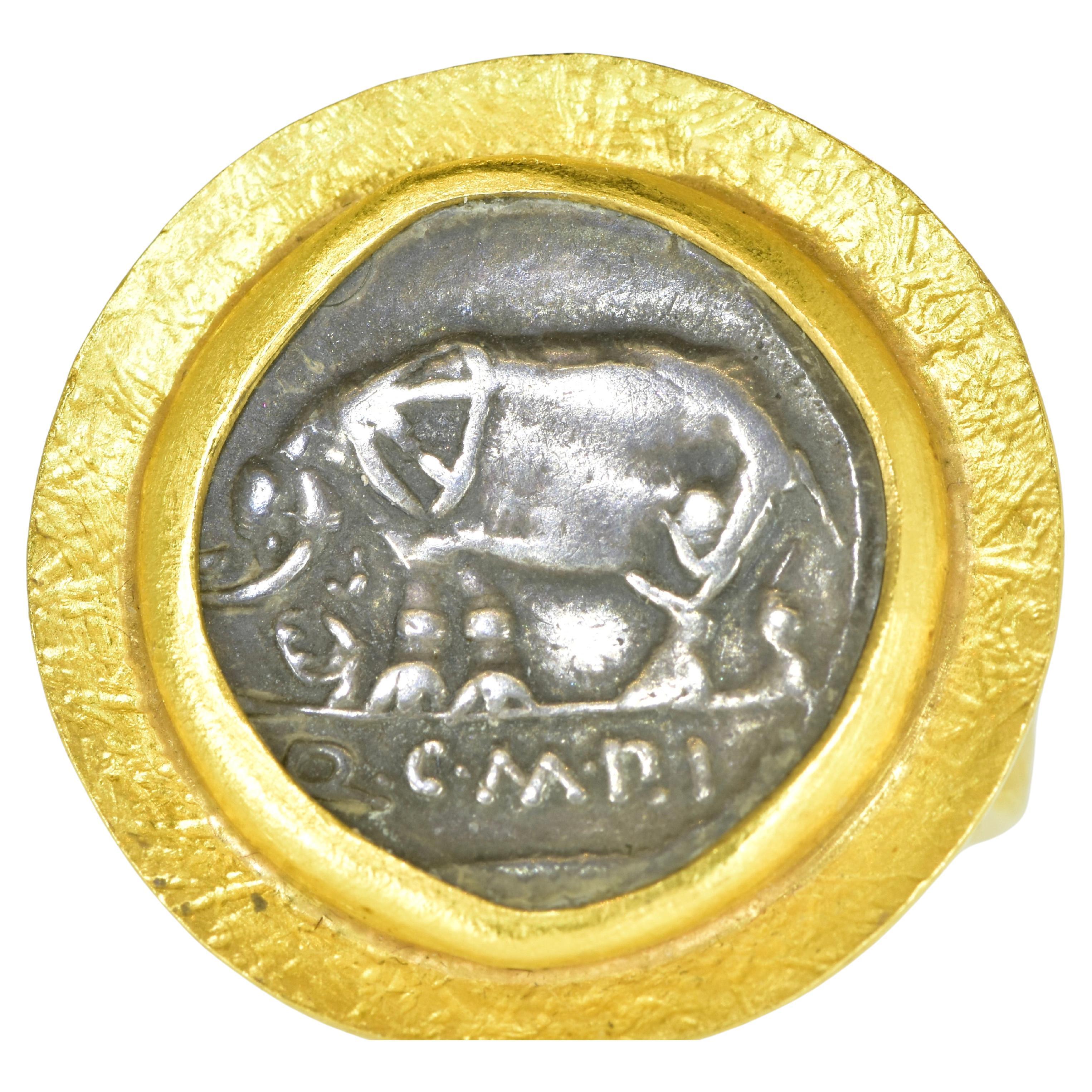 Women's 22K gold Ring centering a fine Ancient Roman Coin, Fairchild & Co. For Sale