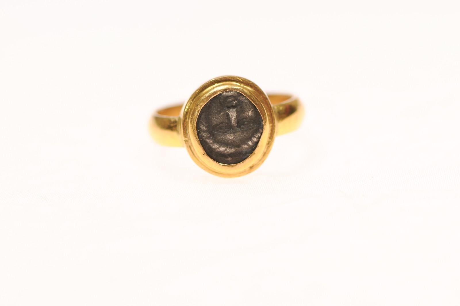 Femenino o masculino Anillo de oro de 22 quilates con Dibol [moneda] de plata de Apolo en venta