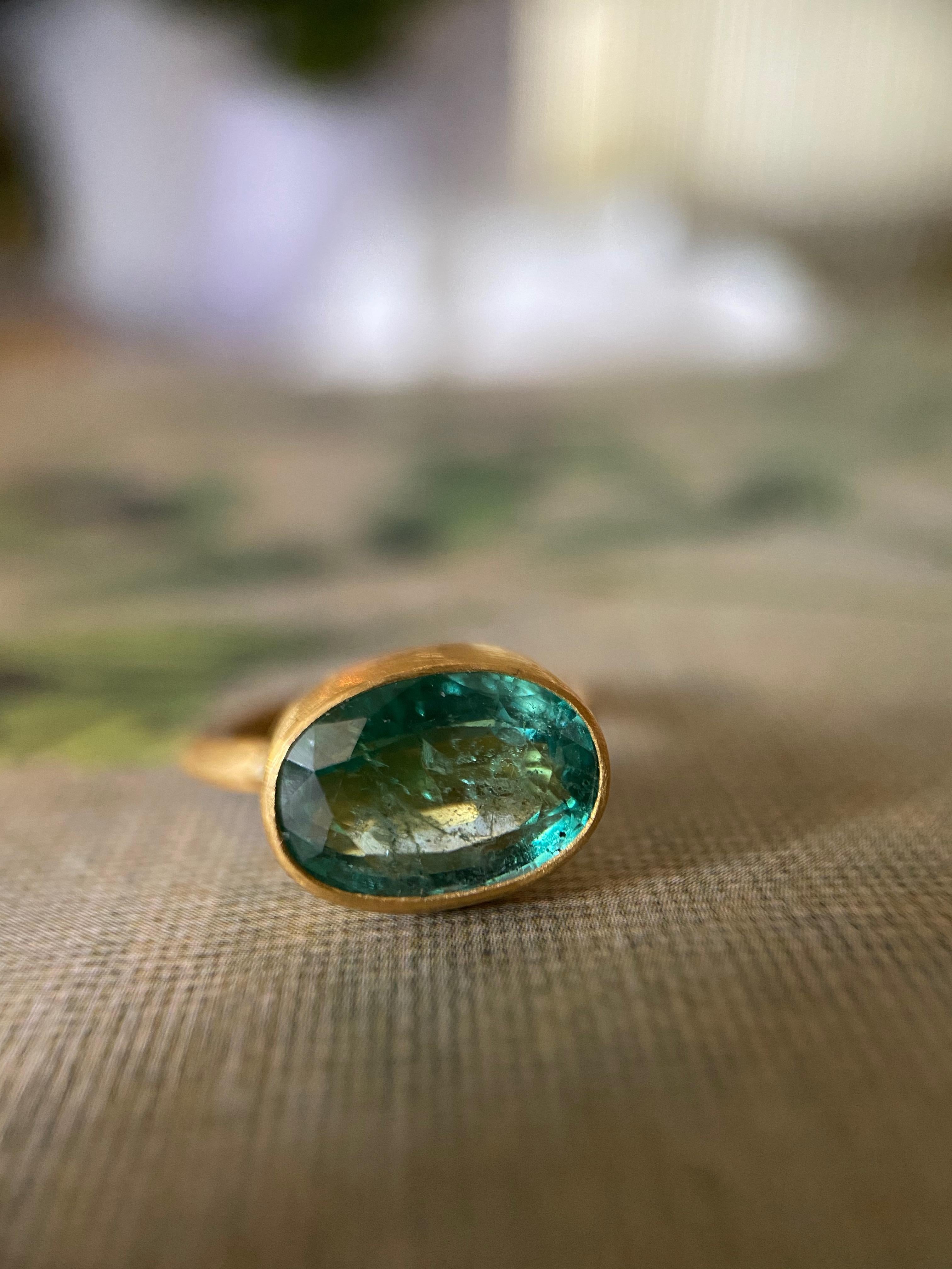 Oval Cut Margery Hirschey 22 Karat Gold Ring with 5.09 Carat Oval Emerald