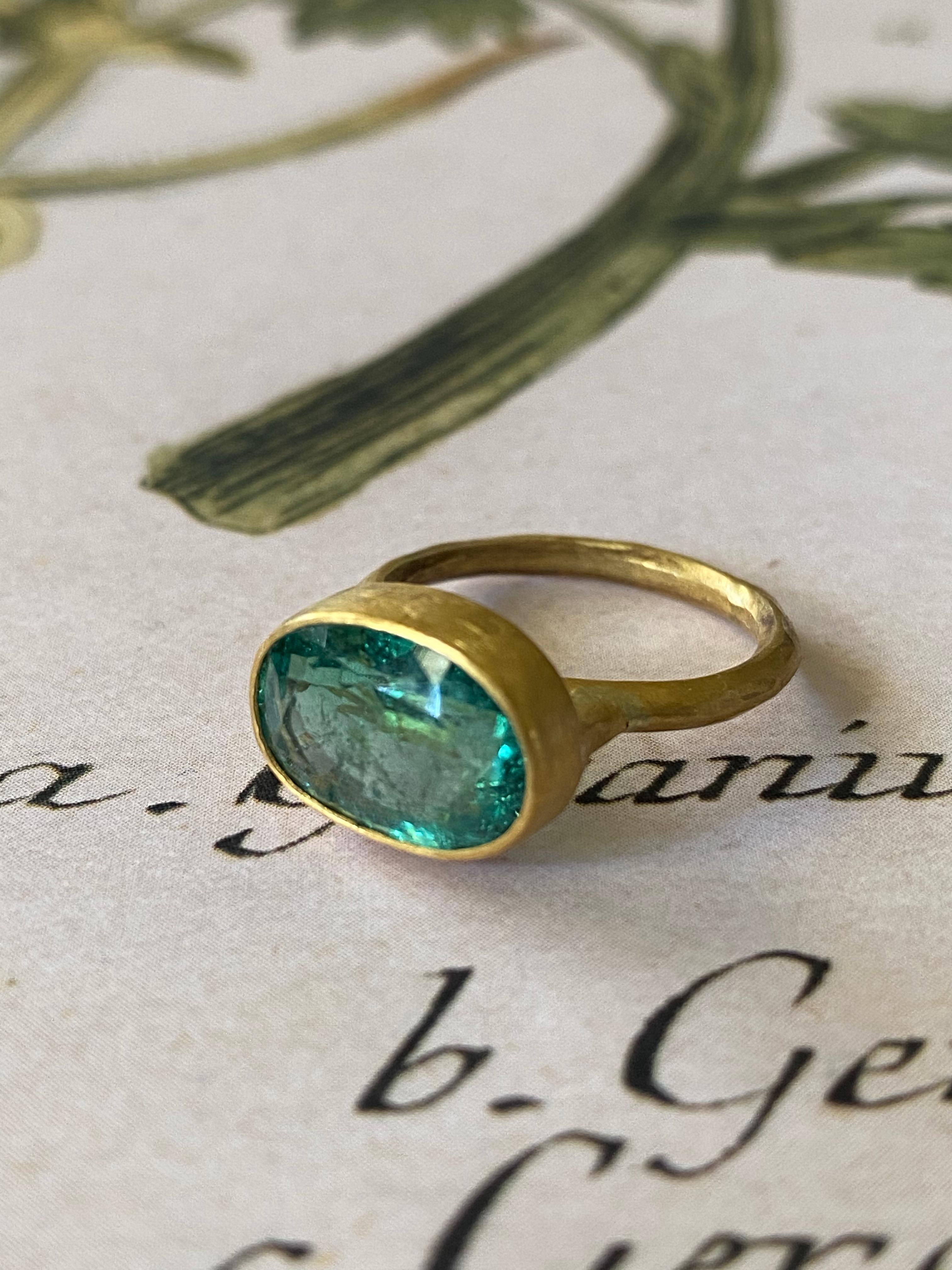 Margery Hirschey 22 Karat Gold Ring with 5.09 Carat Oval Emerald In New Condition In Boulder, CO
