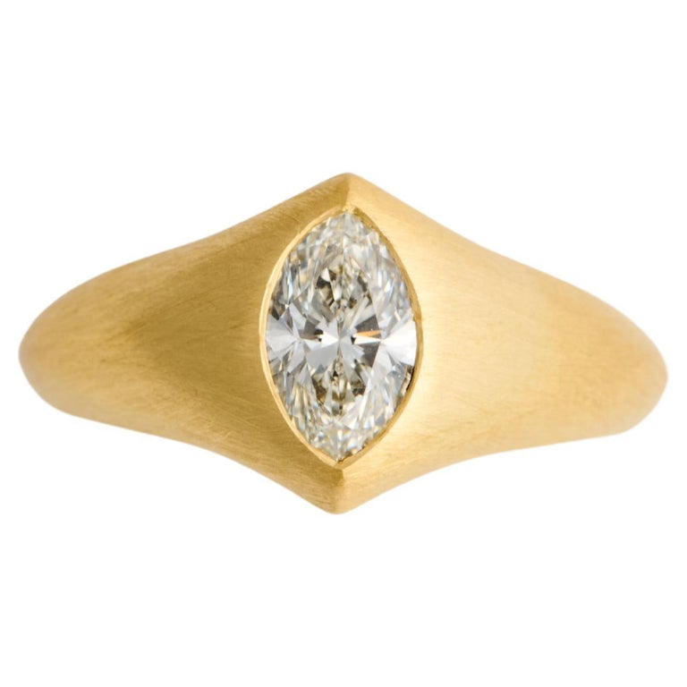 21k Gold Ring with Cape-Color Marquise-Cut Diamond For Sale