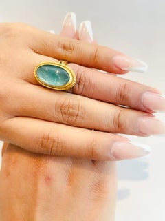 22k Gold Ring with Triple Band & Zambian Beryl by Tagili