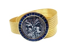 22K Gold Roman Coin Wicker Bracelet with 4.35 Carat Sapphire, 0.80 Carat Diamond