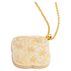 22K Gold Rose Cut Diamond and Floral Enamel Pendant Necklace Handmade by Agaro