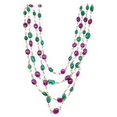 22k Gold Ruby and Emerald Beads Cts 84.04 Pearl Necklace