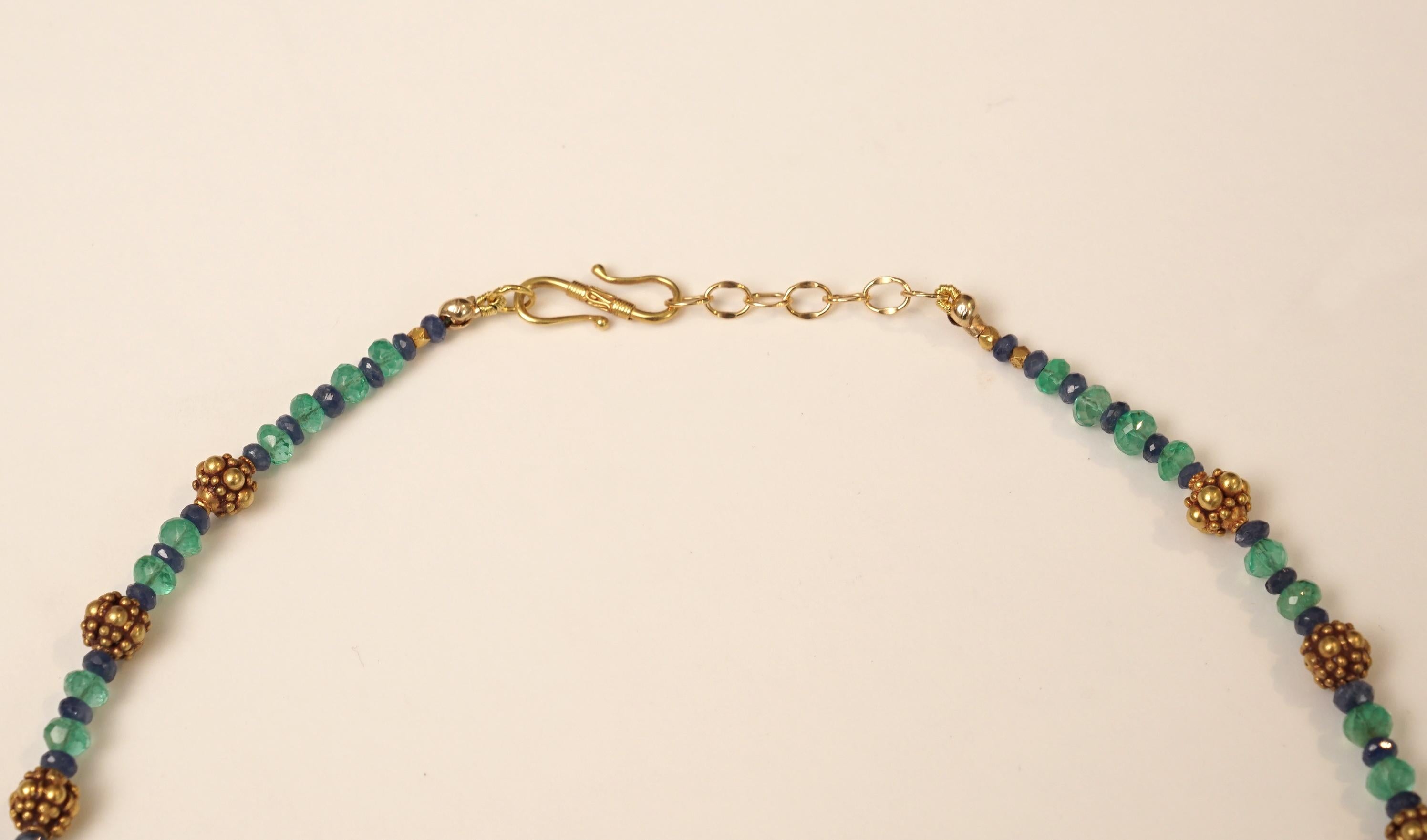 Women's or Men's 22 Karat Gold Sapphire and Emerald Necklace by Deborah Lockhart Phillips For Sale